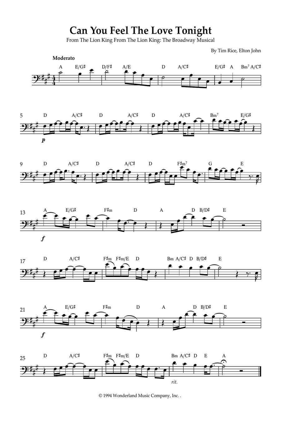 Can You Feel The Love Tonight Cello Solo scores gallery preview page 1