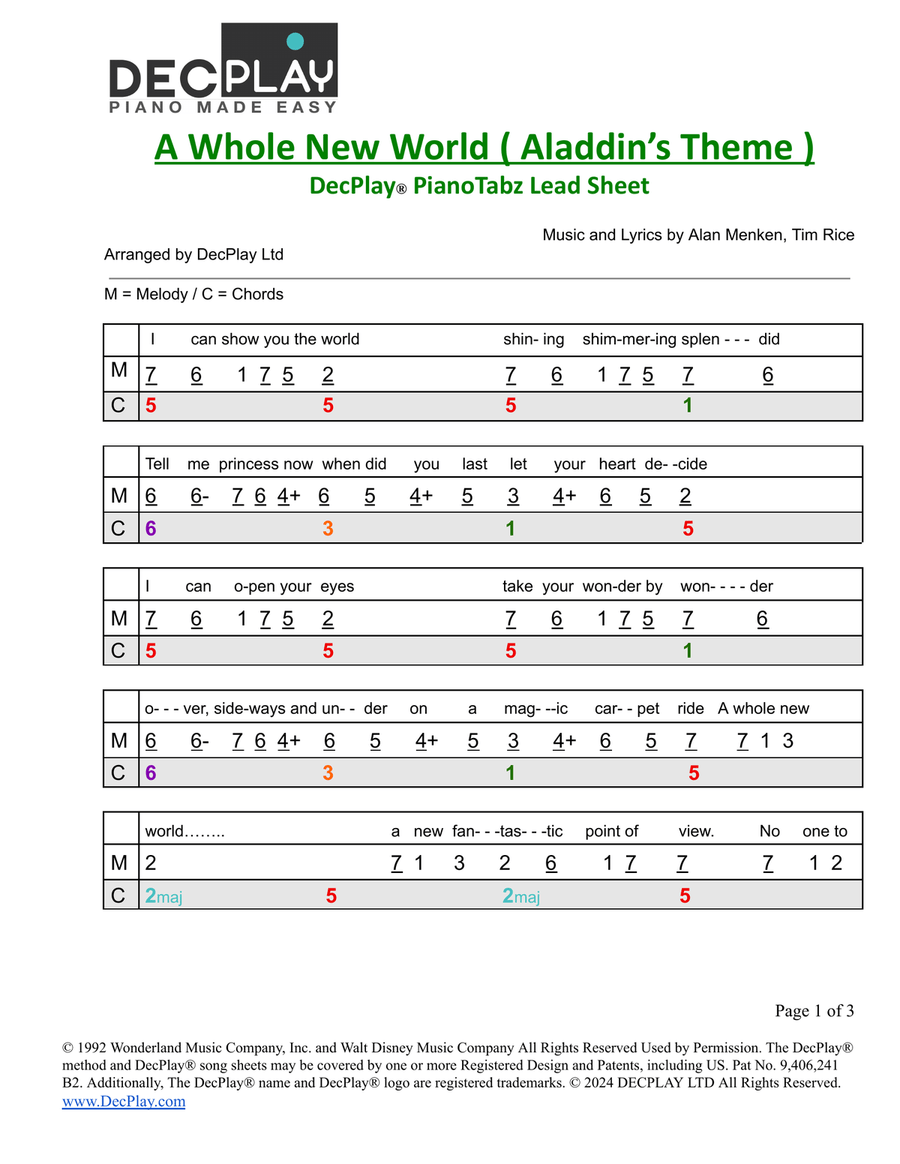 A Whole New World Easy Piano scores gallery preview page 1