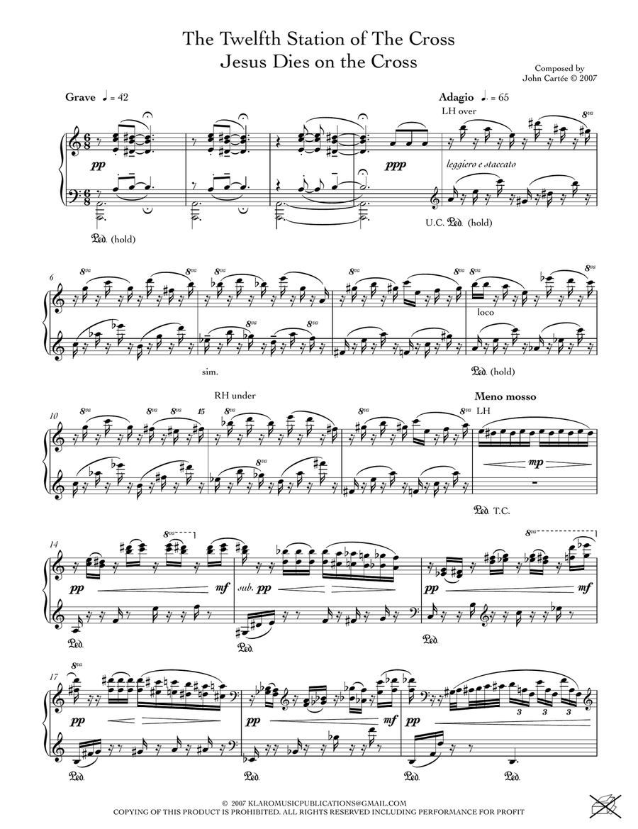 THE TWELFTH STATION OF THE CROSS - JESUS DIES ON THE CROSS Piano Solo scores gallery preview page 1