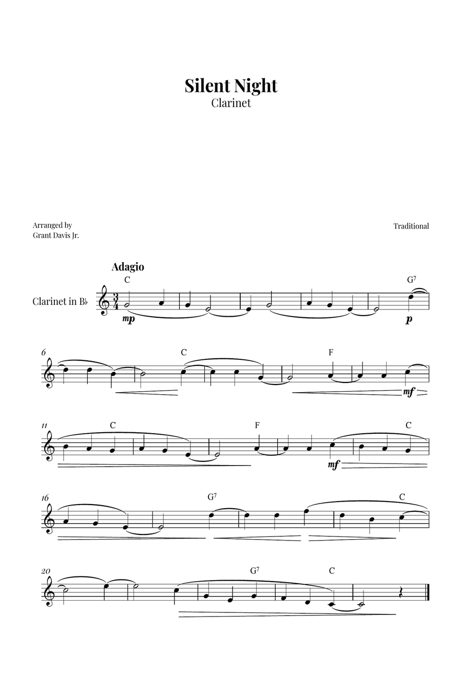 Silent Night B-Flat Clarinet scores gallery preview page 1