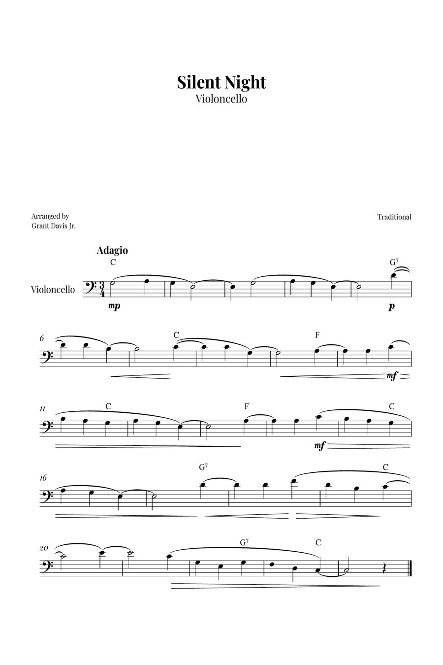 Silent Night Cello Solo scores gallery preview page 1