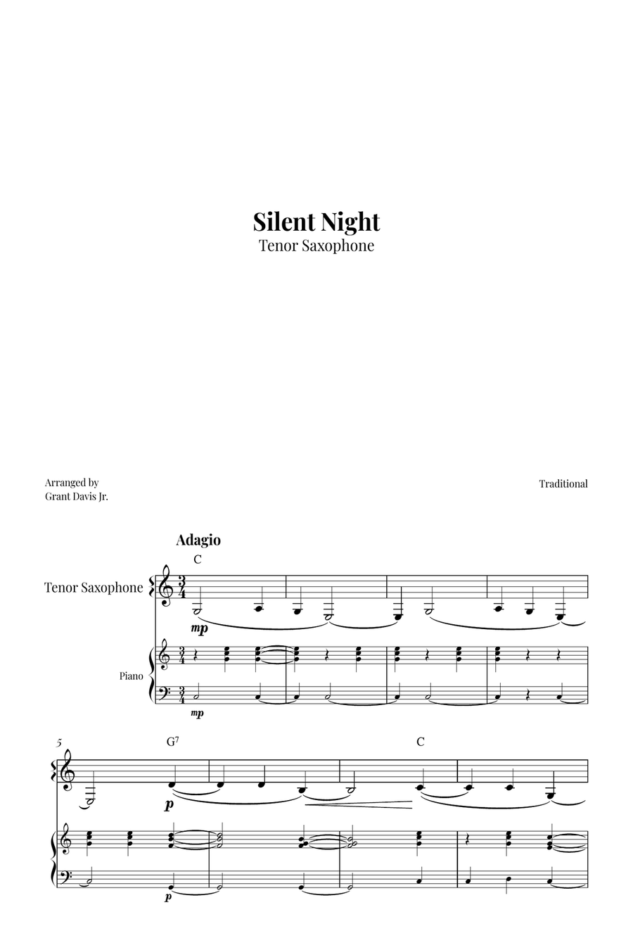 Silent Night Tenor Saxophone scores gallery preview page 1