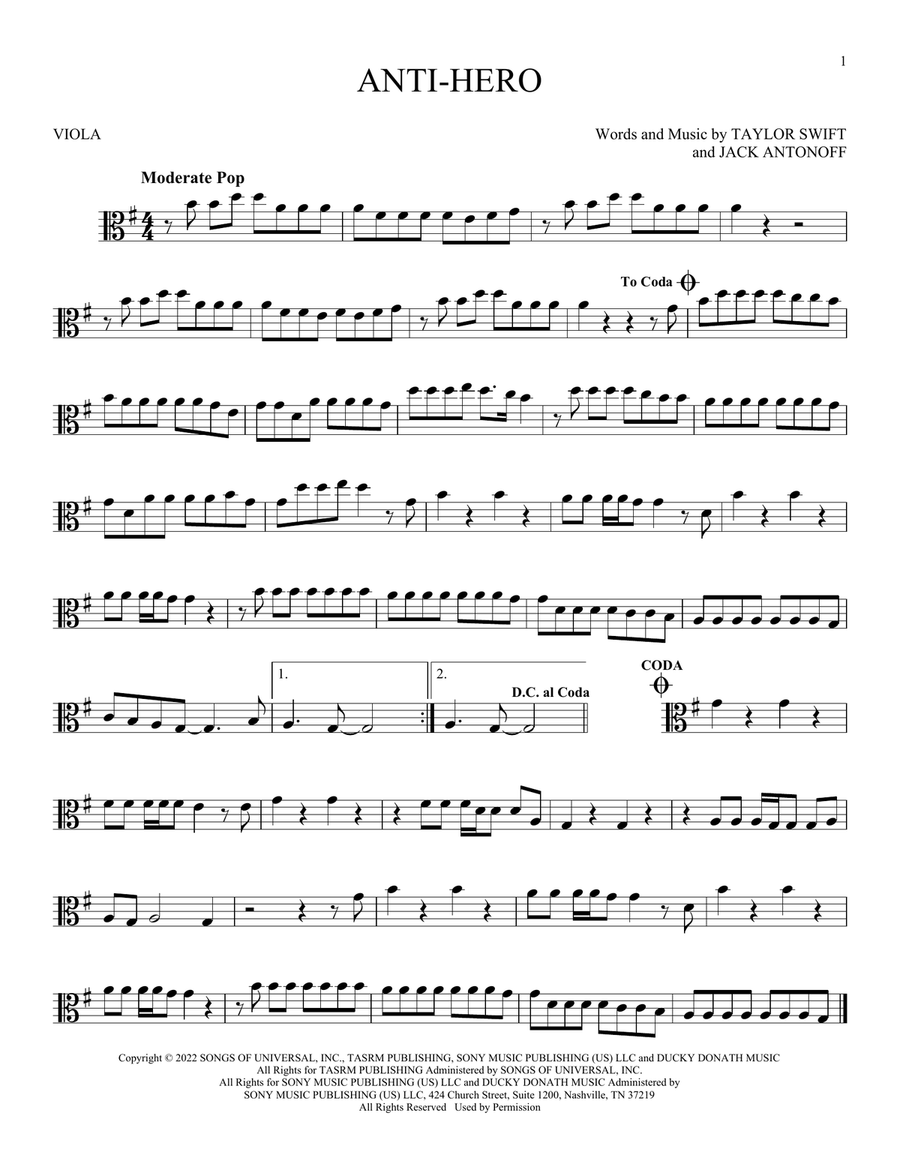 Anti-Hero Anti-Hero Viola Solo scores gallery preview page 1