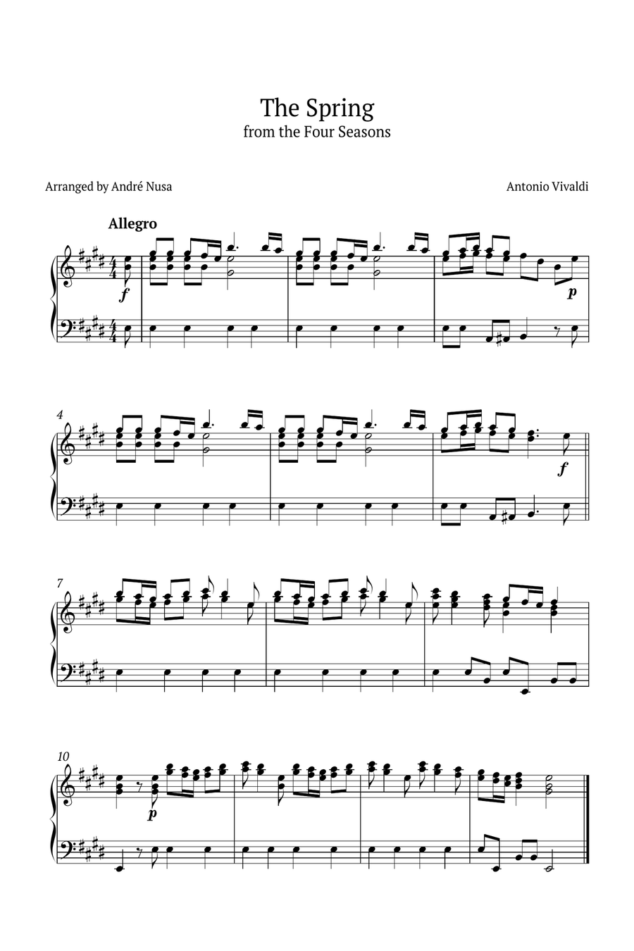 Spring from the Four Seasons Piano Solo scores gallery preview page 1