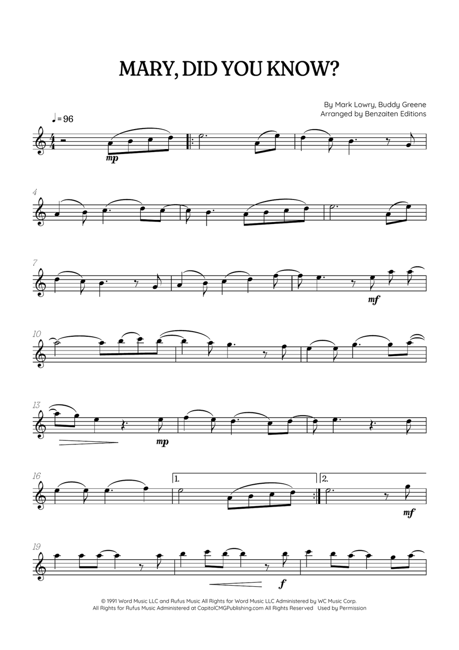 Mary, Did You Know? Flute Solo scores gallery preview page 1