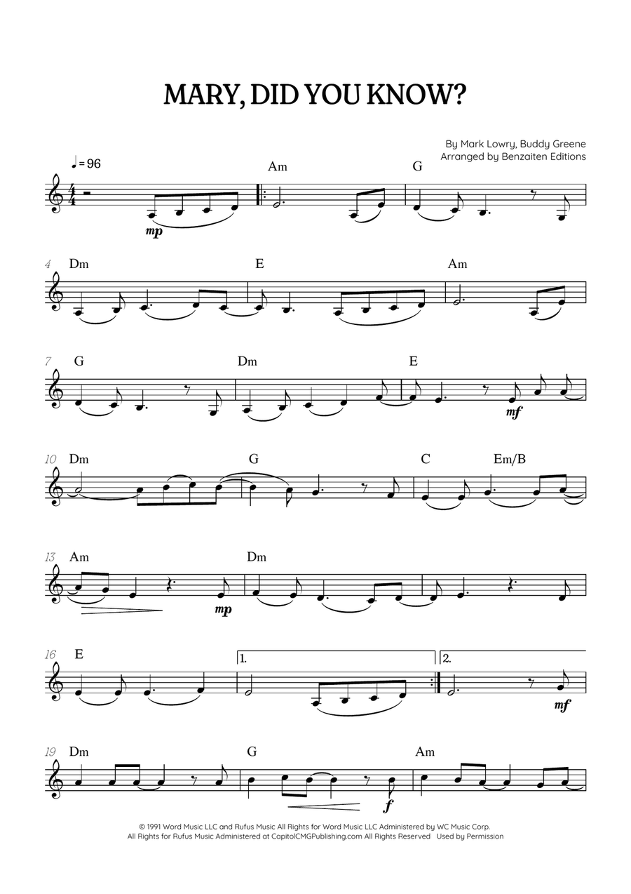 Mary, Did You Know? Violin Solo scores gallery preview page 1