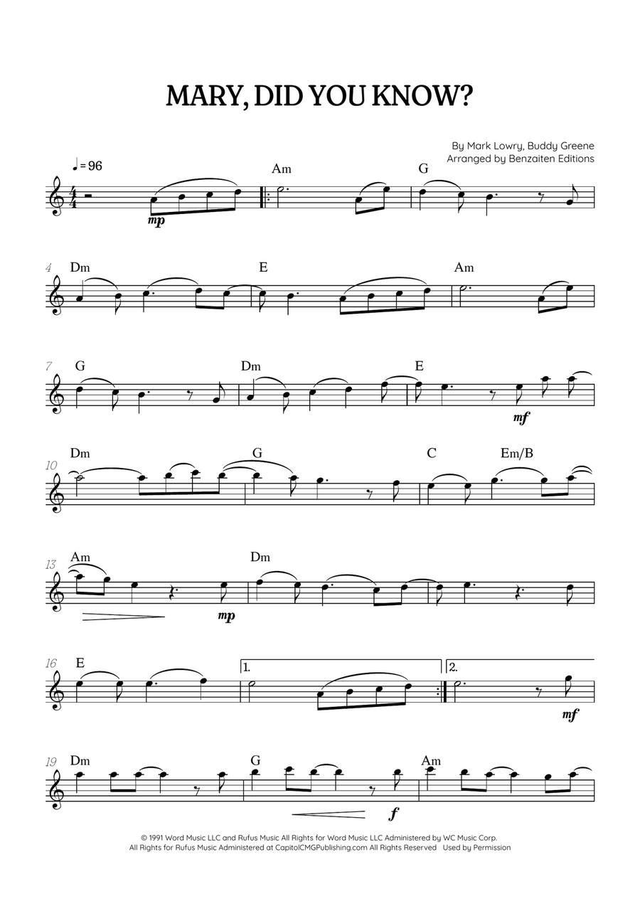 Mary, Did You Know? Flute Solo scores gallery preview page 1