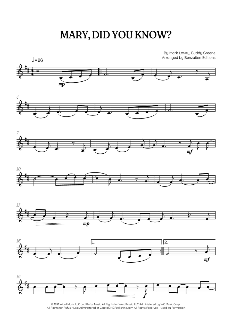 Mary, Did You Know? B-Flat Trumpet scores gallery preview page 1