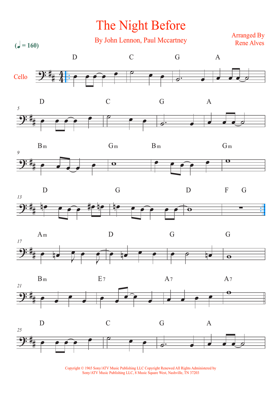 The Night Before The Night Before Cello Solo scores gallery preview page 1