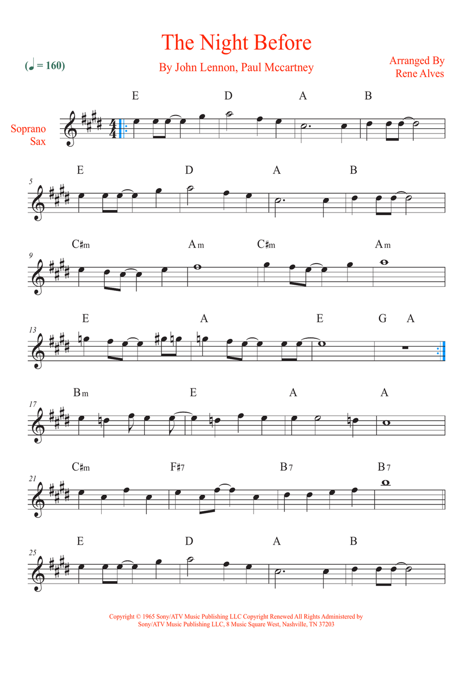 The Night Before The Night Before Soprano Saxophone scores gallery preview page 1