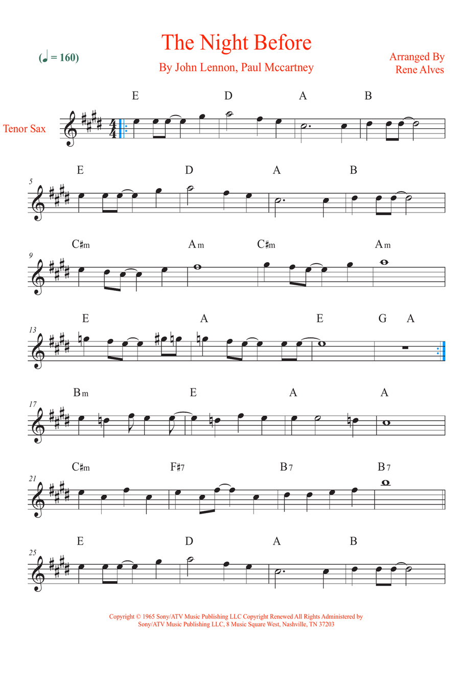 The Night Before Tenor Saxophone scores gallery preview page 1