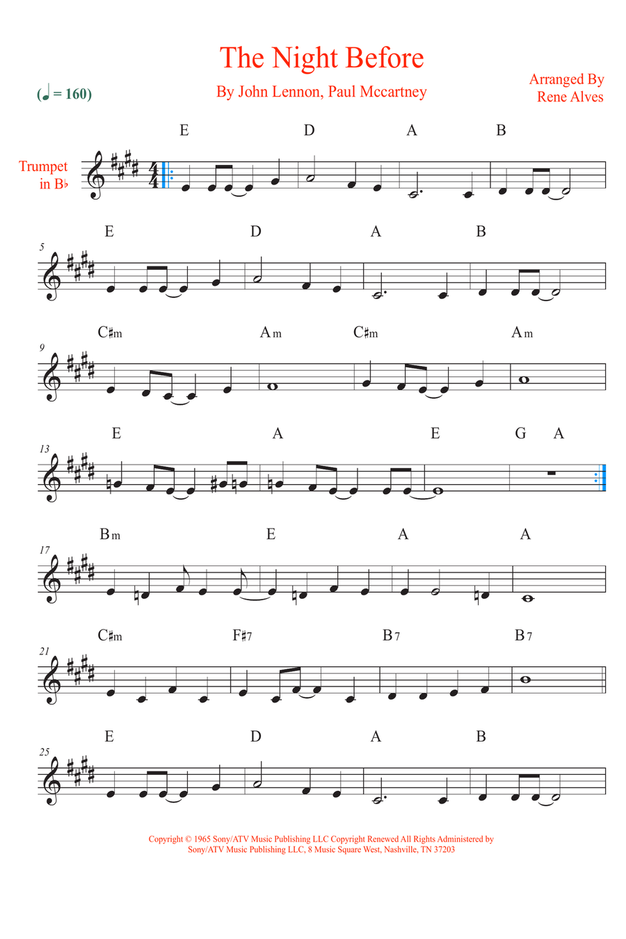 The Night Before The Night Before B-Flat Trumpet scores gallery preview page 1