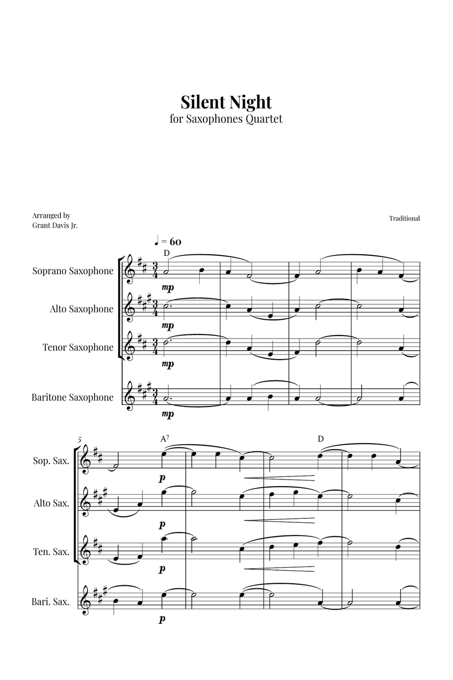 Silent Night Saxophone Quartet scores gallery preview page 1