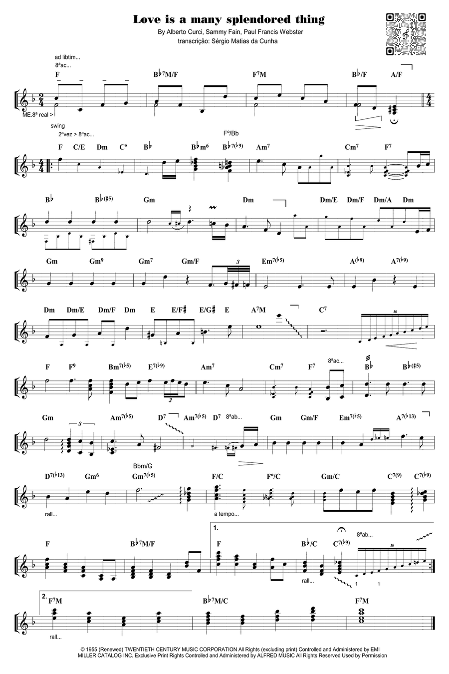 L'amore E Una Cosa Mervavigliosa (Love Is A Many-Splendored Thing) Piano scores gallery preview page 1