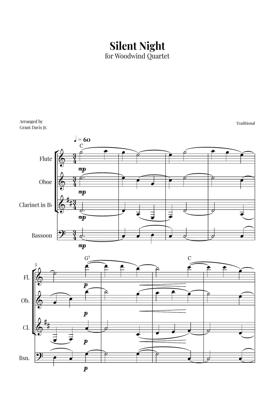 Silent Night Woodwind Quartet scores gallery preview page 1