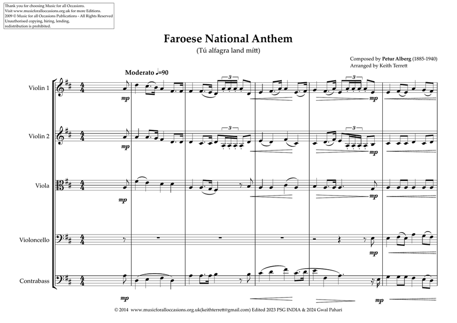 Faroese National Anthem for String Orchestra String Orchestra scores gallery preview page 2