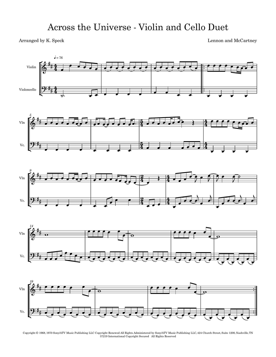 Across The Universe Across The Universe String Duet scores gallery preview page 1