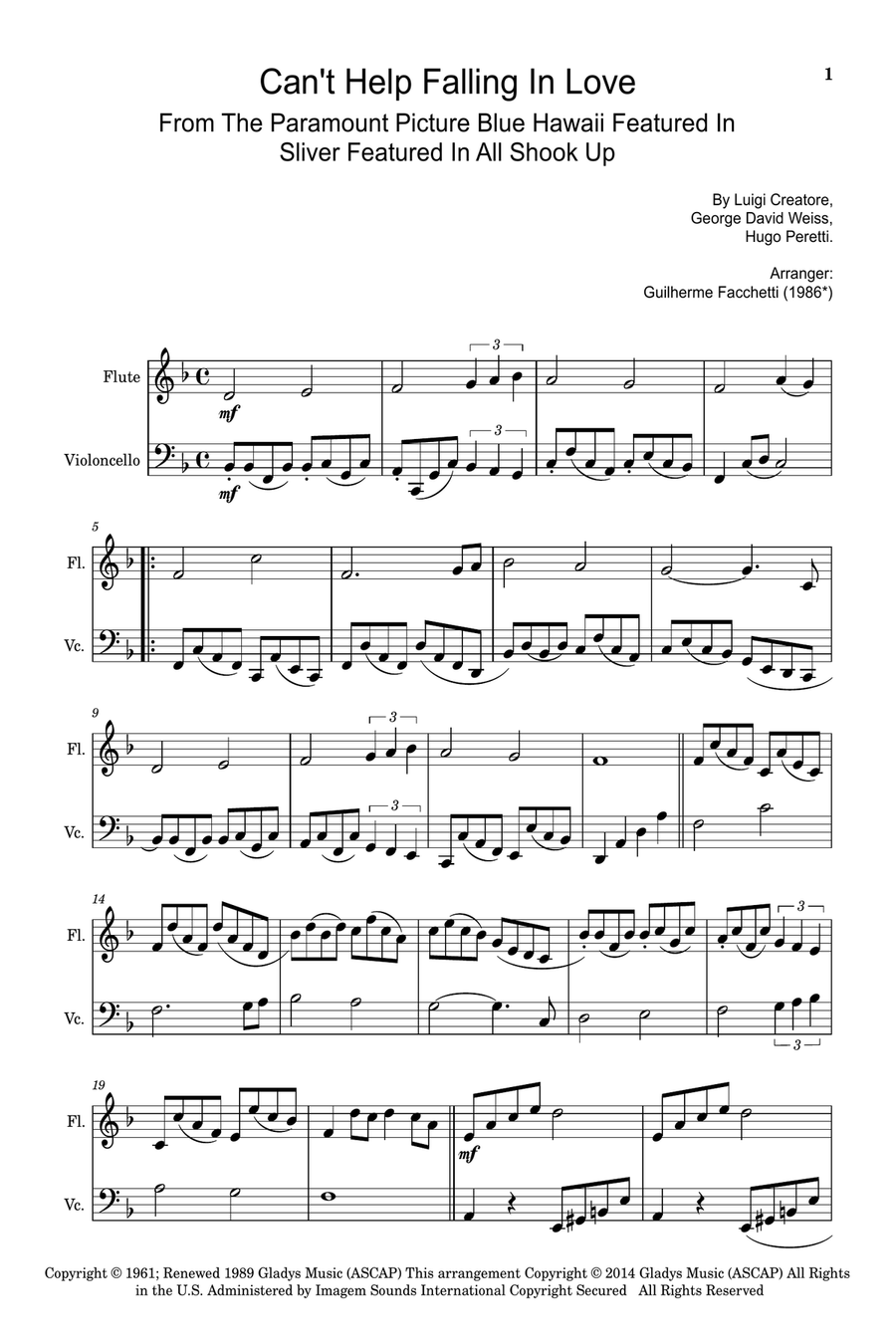 Can't Help Falling In Love Chamber Music scores gallery preview page 1