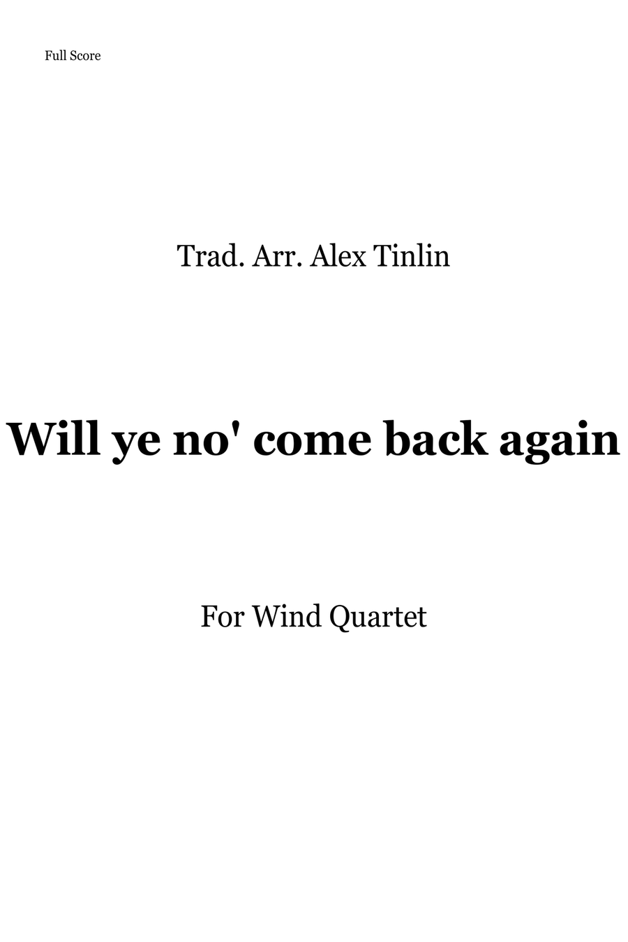 Will ye no' come back again Woodwind Quartet scores gallery preview page 1