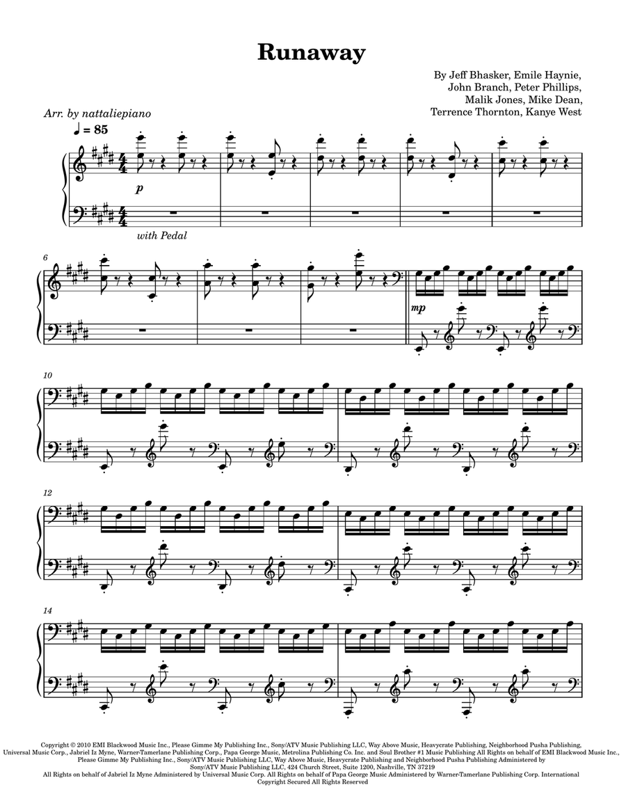 Runaway Piano Solo scores gallery preview page 1