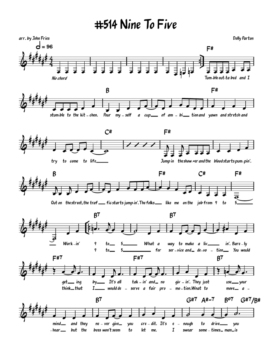Nine To Five Nine To Five Piano, Vocal scores gallery preview page 1