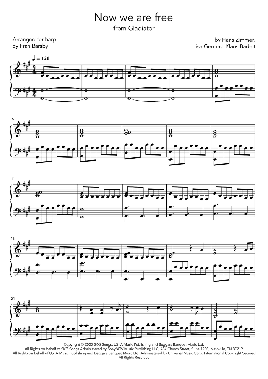 Now We Are Free Now We Are Free Celtic Harp scores gallery preview page 1