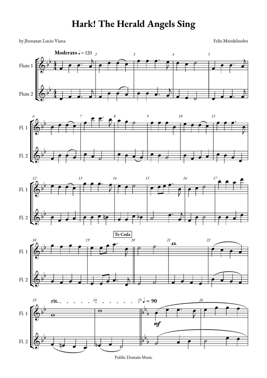 Hark! The Herald Angels Sing for Flute Duet scores gallery preview page 1