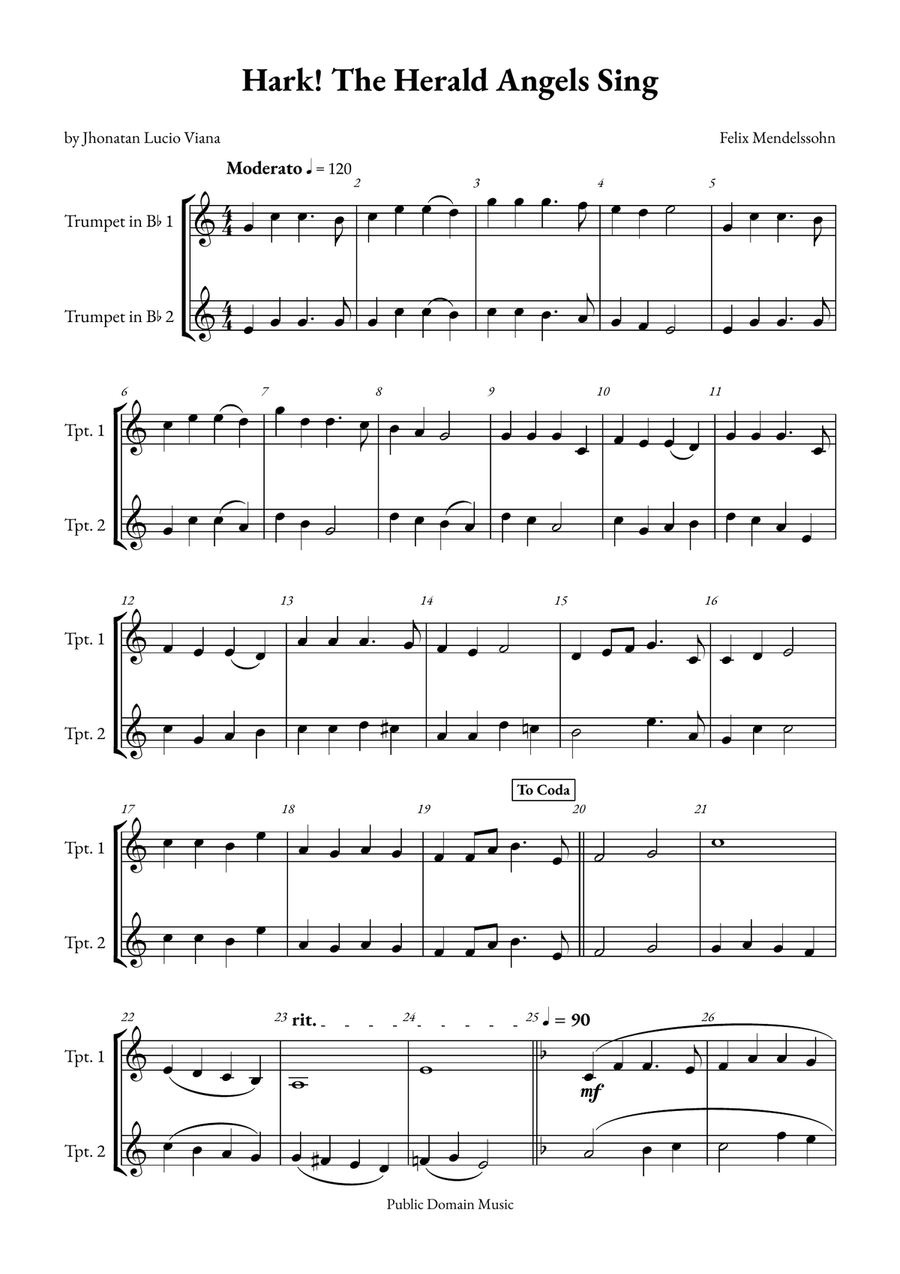 Hark! The Herald Angels Sing Trumpet Duet scores gallery preview page 1