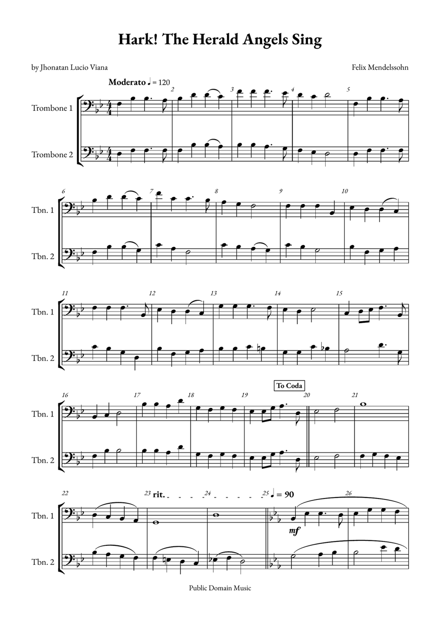 Hark! The Herald Angels Sing Trombone Duet scores gallery preview page 1
