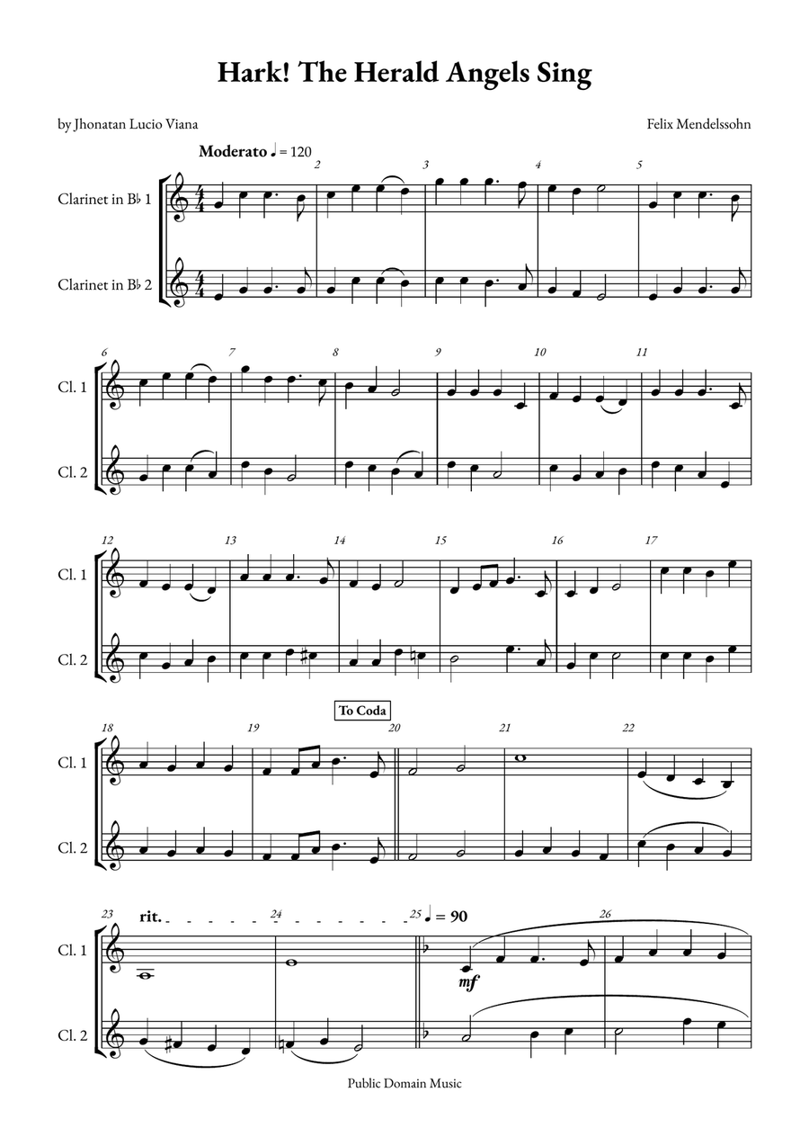 Hark! The Herald Angels Sing Clarinet Duet scores gallery preview page 1