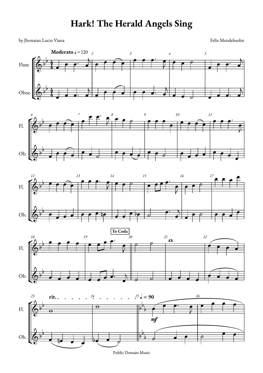 Hark! The Herald Angels Sing Woodwind Duet scores gallery preview page 1