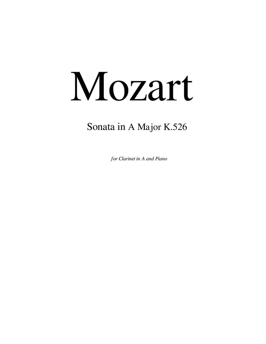 Sonata in A Major K.526 by W.A. Mozart for Clarinet in A and Piano A Clarinet scores gallery preview page 1