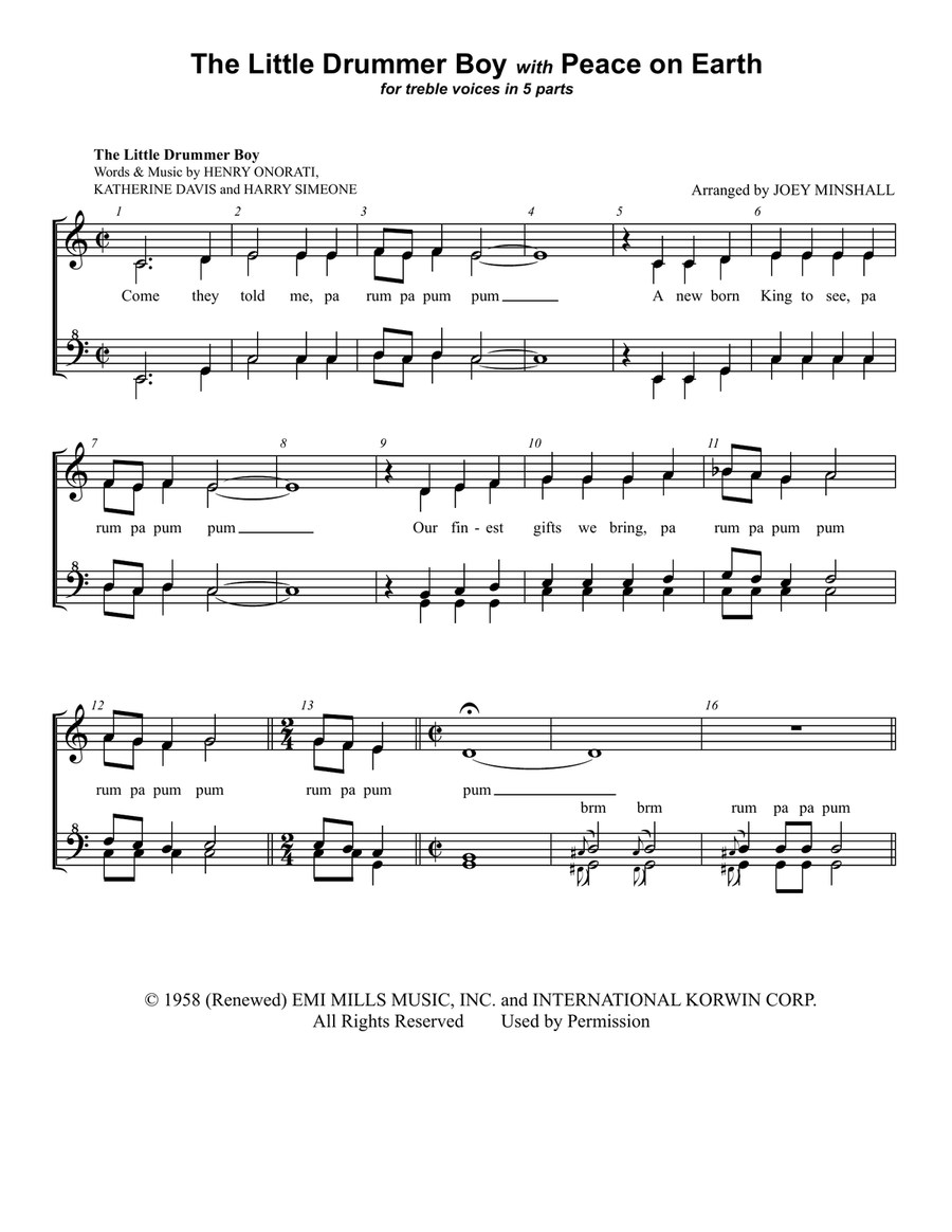Medley: The Little Drummer Boy with Peace On Earth SSAA scores gallery preview page 1