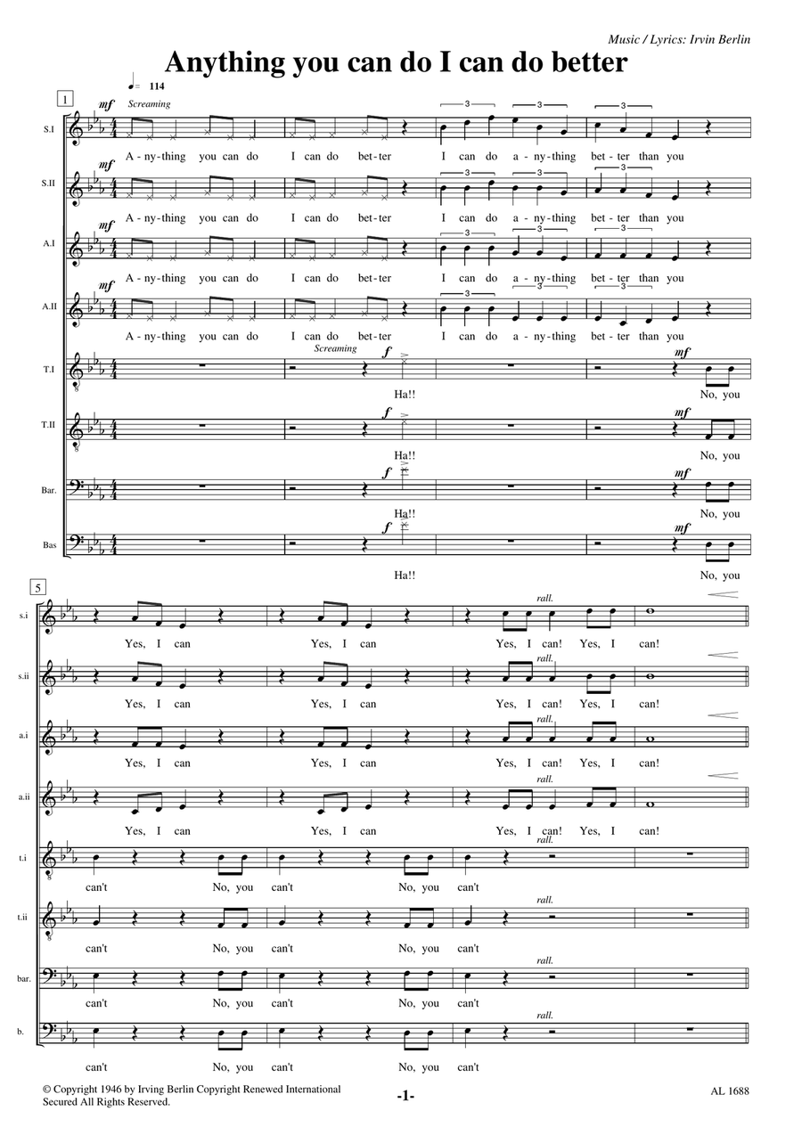 Anything You Can Do (I Can Do Better) Choir scores gallery preview page 1