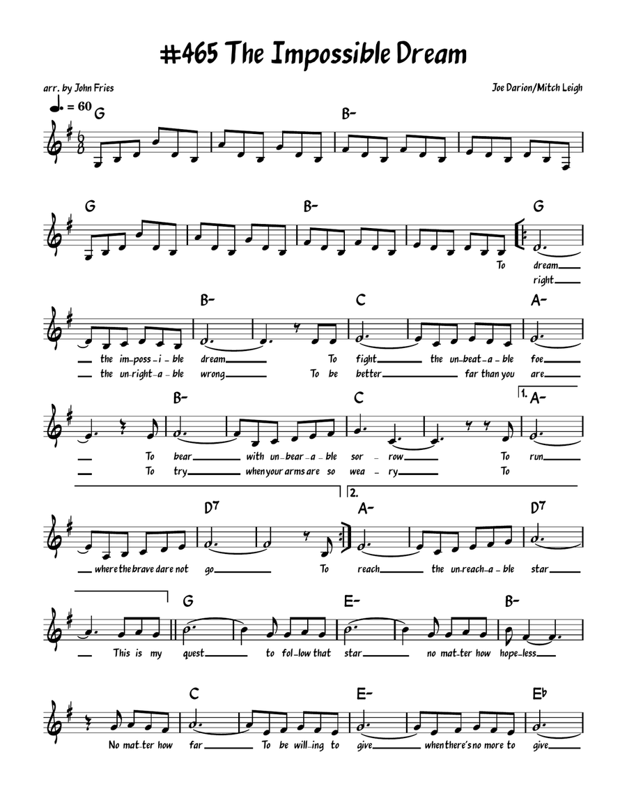 The Impossible Dream (The Quest) Piano, Vocal scores gallery preview page 1