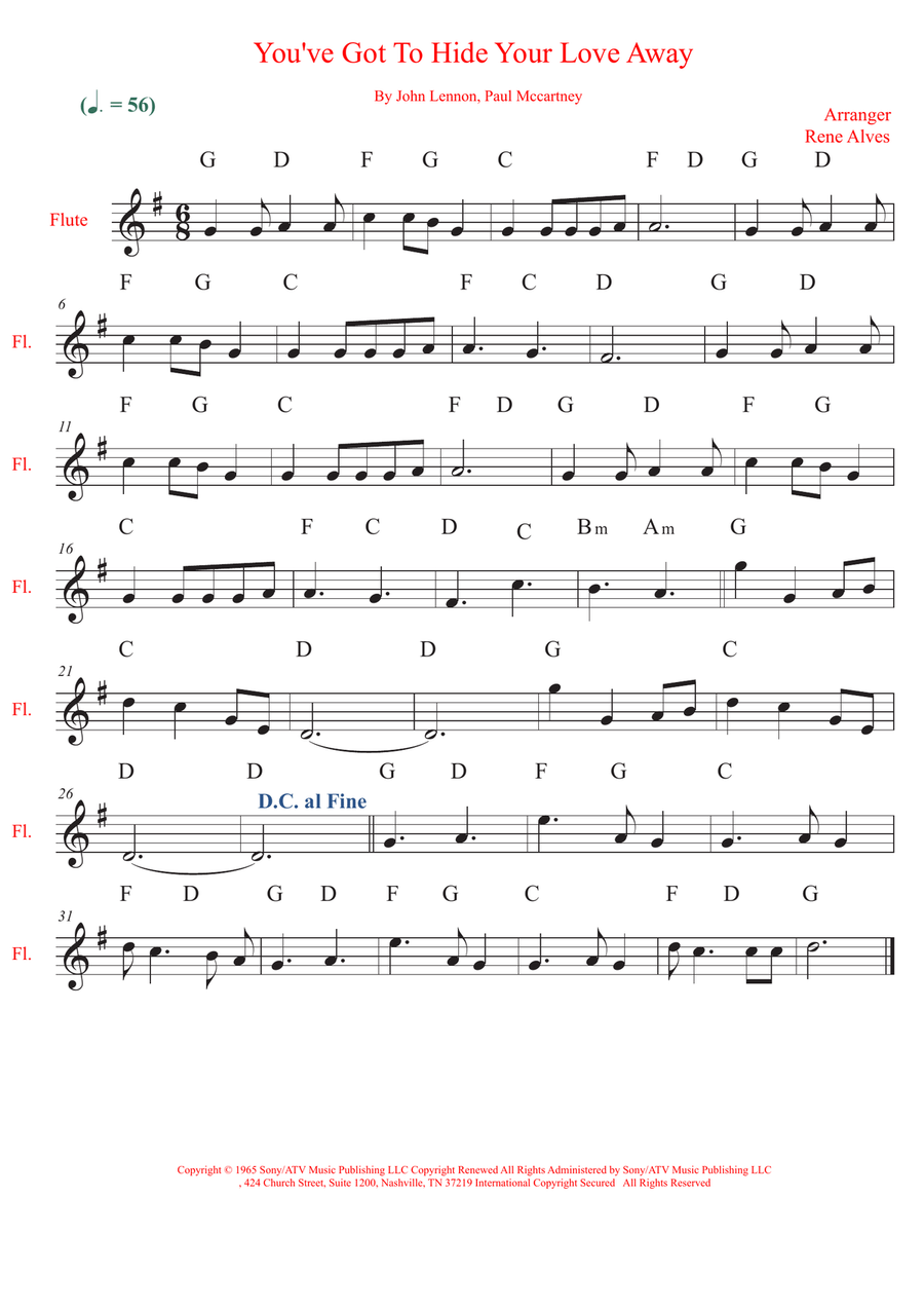 You've Got To Hide Your Love Away Flute Solo scores gallery preview page 1