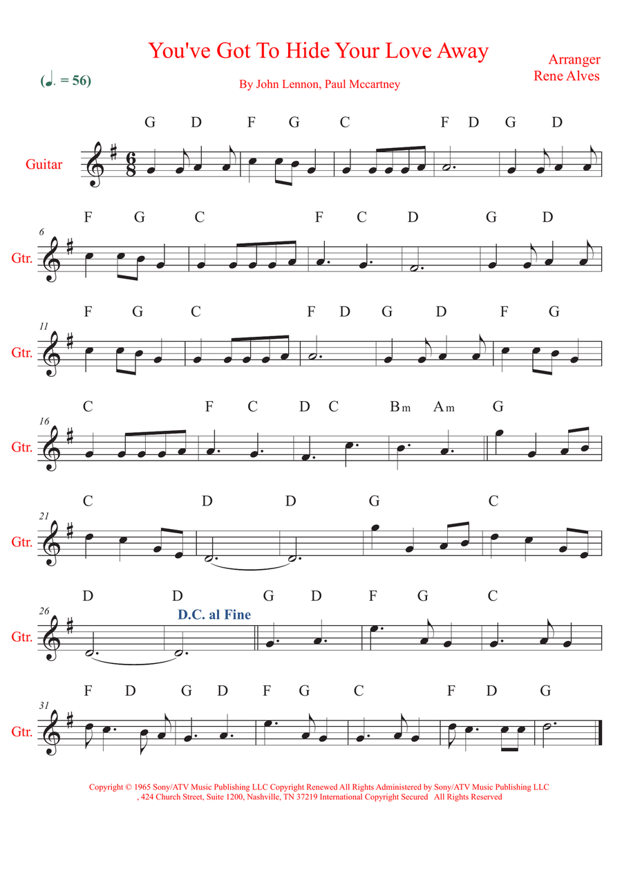 You've Got To Hide Your Love Away Acoustic Guitar scores gallery preview page 1