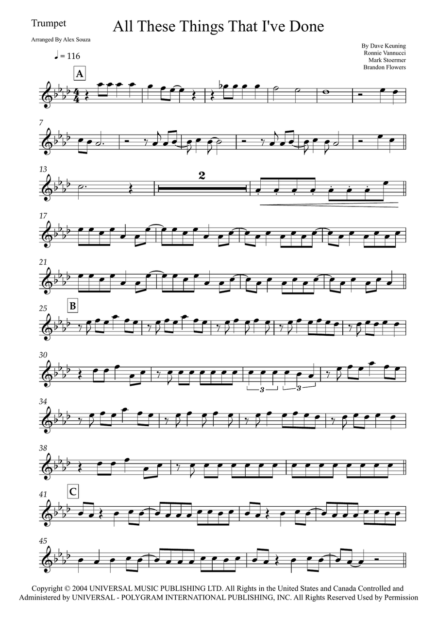 All These Things That I've Done B-Flat Trumpet scores gallery preview page 1