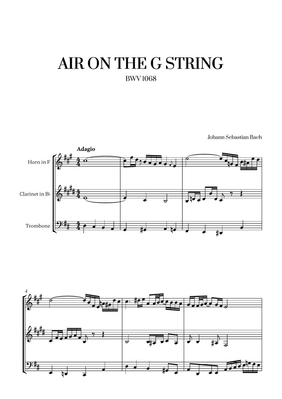 Johann Sebastian Bach - Air on the G String (for French Horn, Clarinet and Trombone) Small Ensemble scores gallery preview page 1