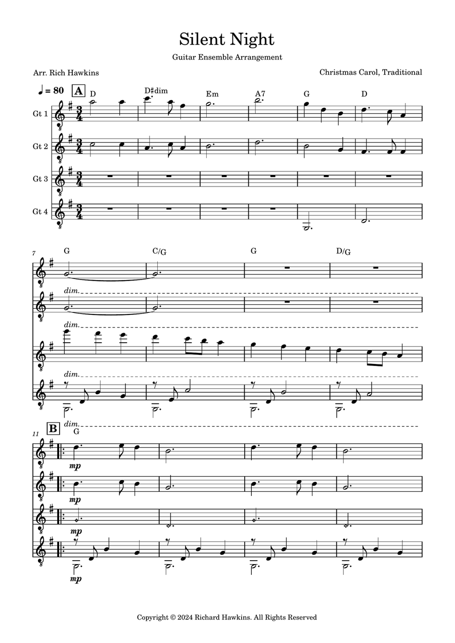 Silent Night Guitar Ensemble scores gallery preview page 1