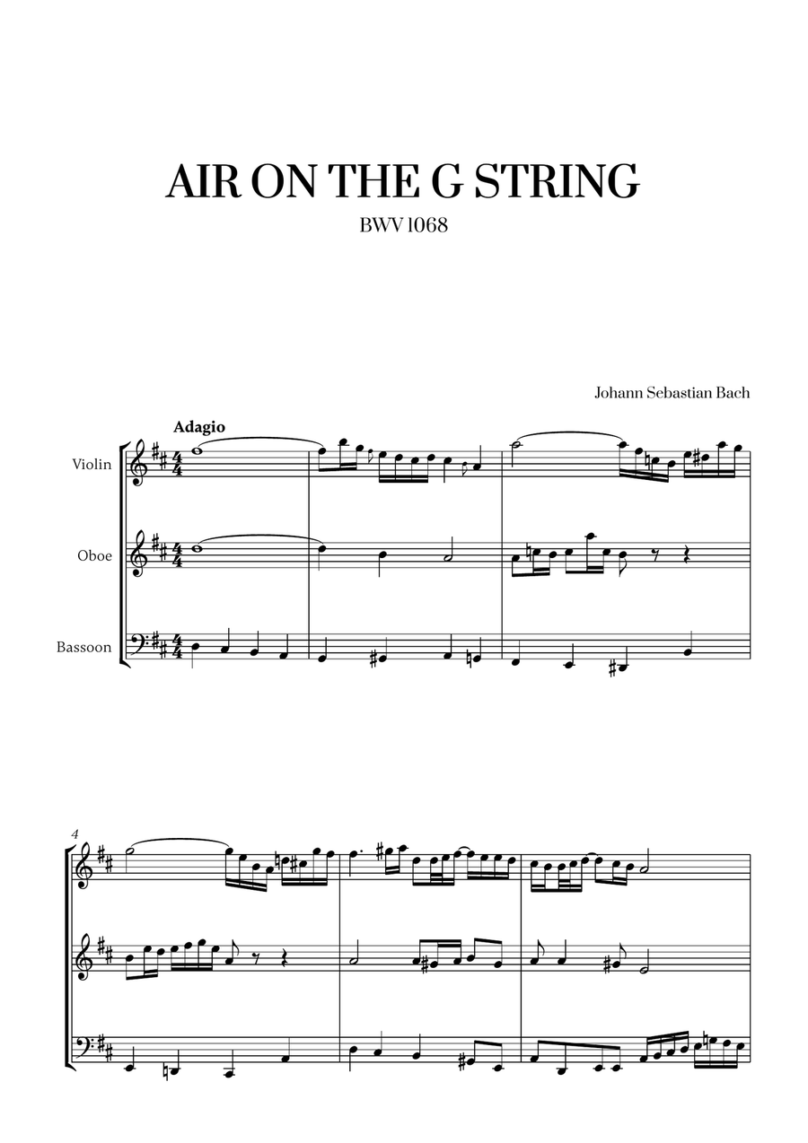 Johann Sebastian Bach - Air on the G String (for Violin, Oboe and Bassoon) Small Ensemble scores gallery preview page 1