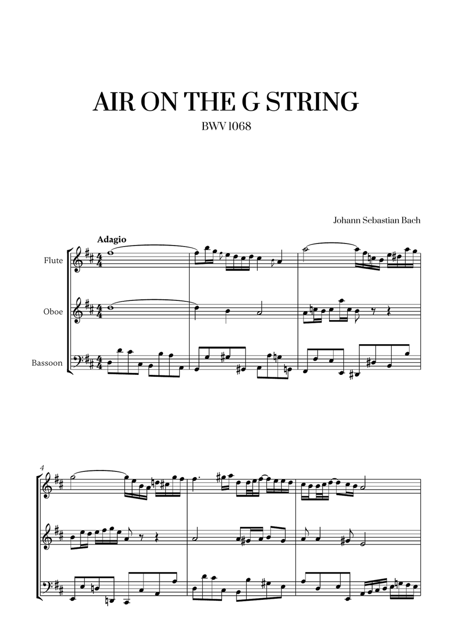 Johann Sebastian Bach - Air on the G String 2 (for Flute, Oboe and Bassoon) Small Ensemble scores gallery preview page 1
