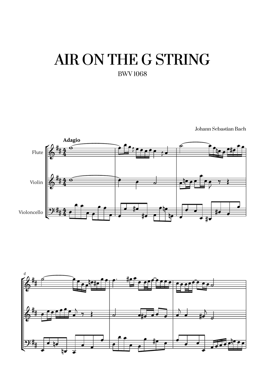 Johann Sebastian Bach - Air on the G String 2 (for Flute, Violin and Cello) Small Ensemble scores gallery preview page 1
