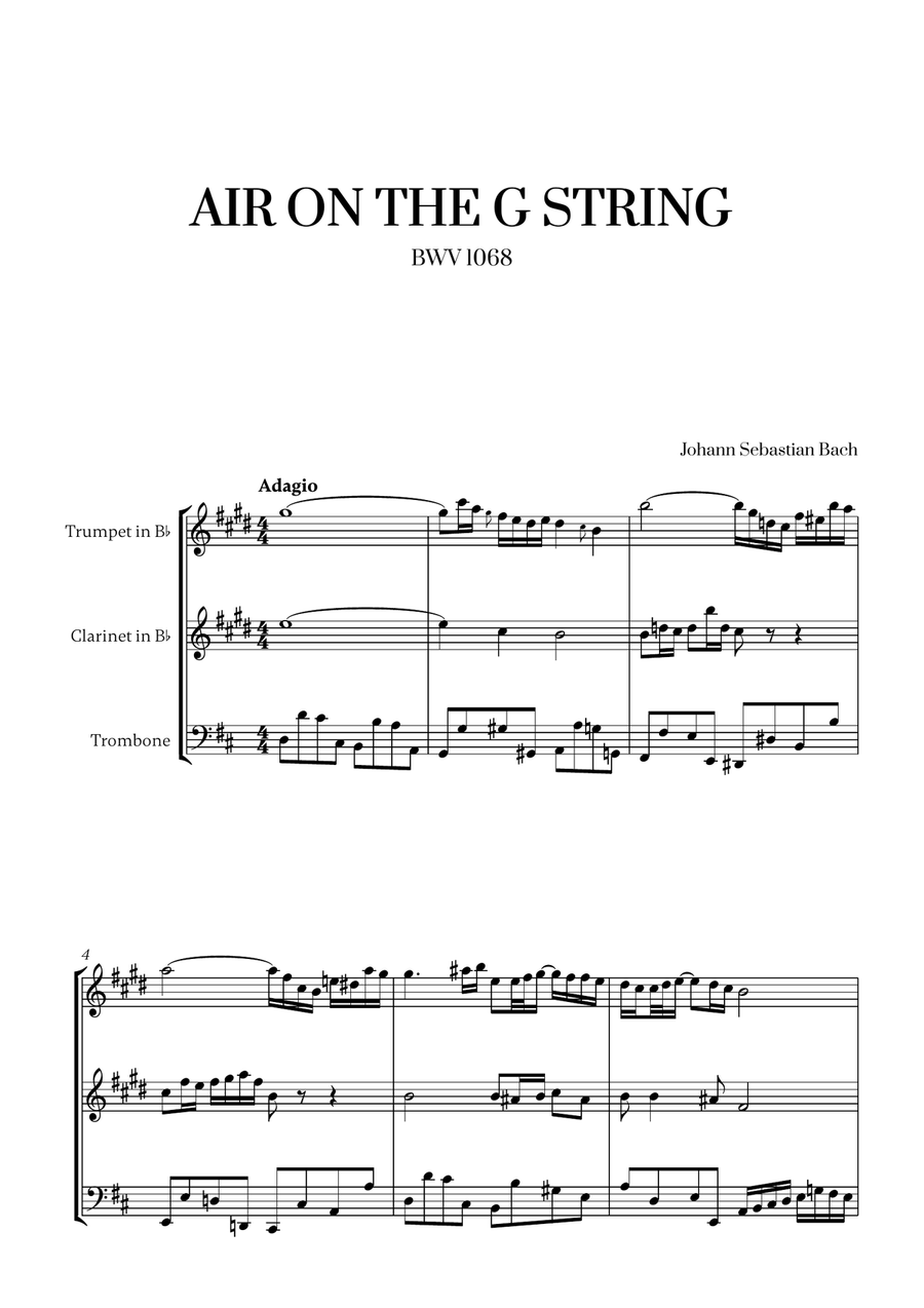 Johann Sebastian Bach - Air on the G String 2 (for Trumpet, Clarinet and Trombone) Small Ensemble scores gallery preview page 1