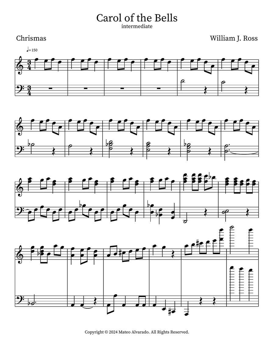 Carol of the Bells Carol of the Bells Piano, Vocal scores gallery preview page 1