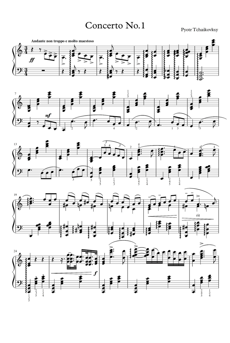Pyotr Tchaikovksy Concerto No. 1 Piano Solo scores gallery preview page 1