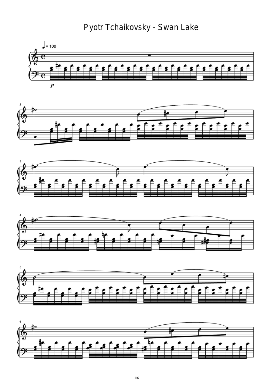 Pyotr Tchaikovsky - Swan Lake Piano Solo scores gallery preview page 1