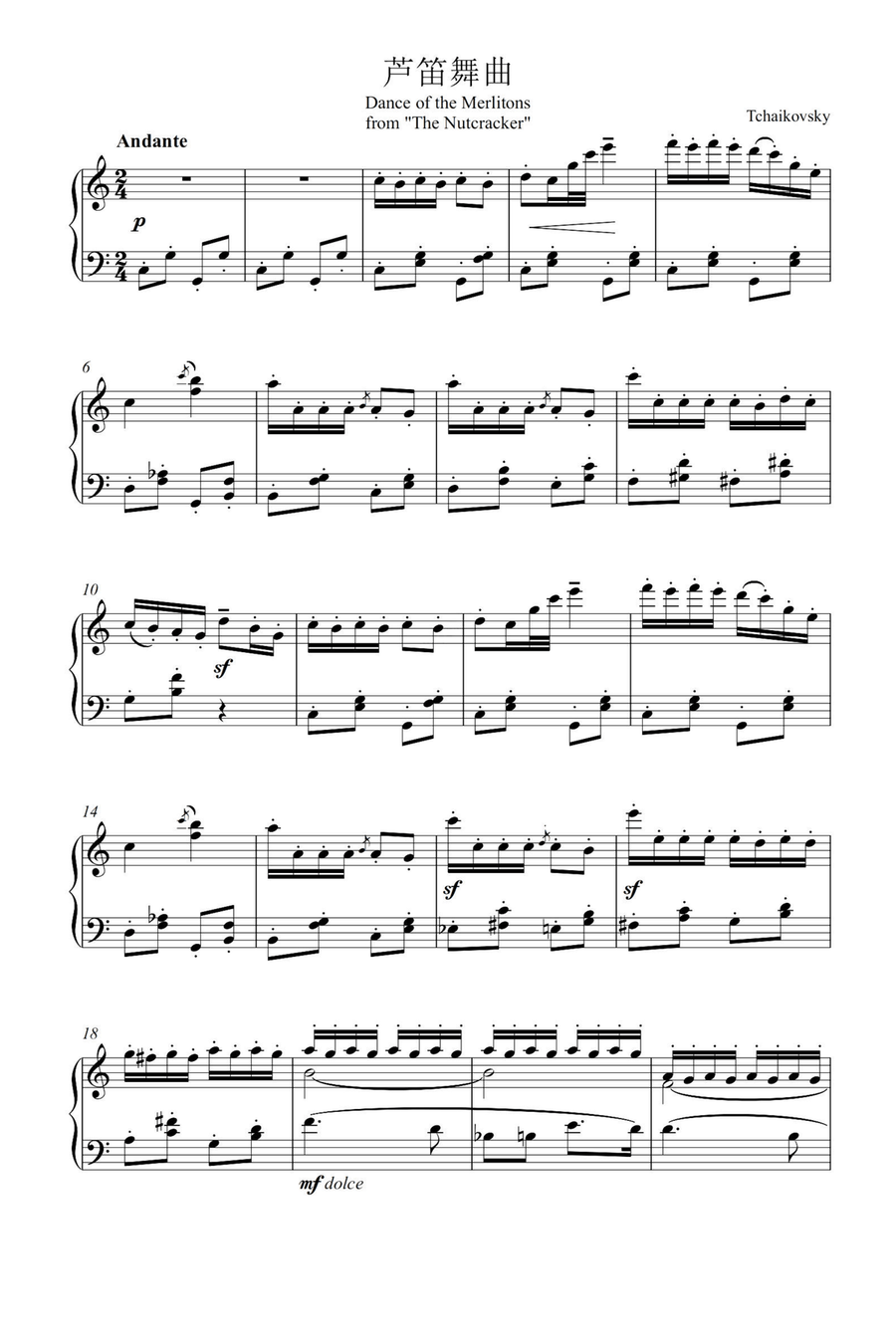 The Nutcracker - Dance of the Merlitons Piano Solo scores gallery preview page 1