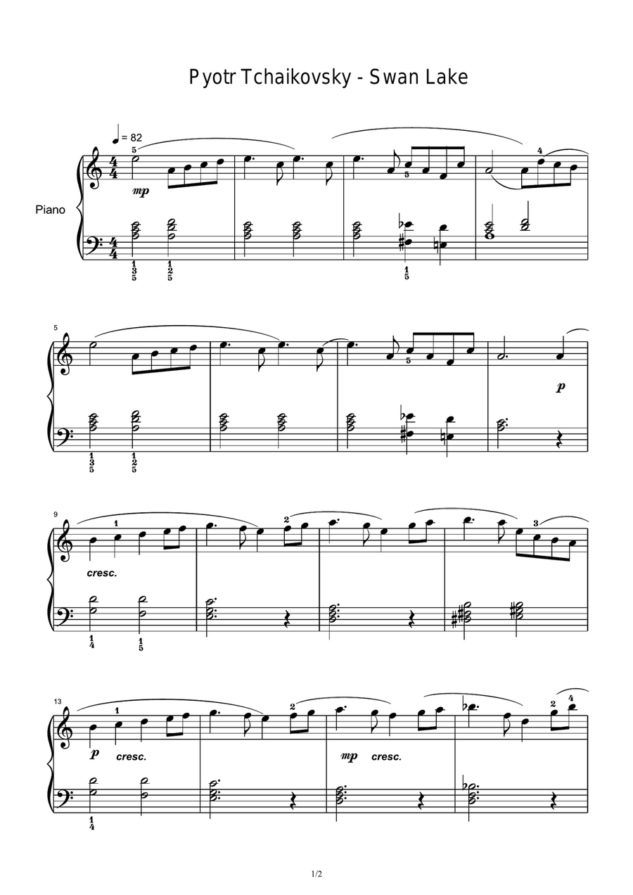 Pyotr Tchaikovsky - Swan Lake Piano Solo scores gallery preview page 1