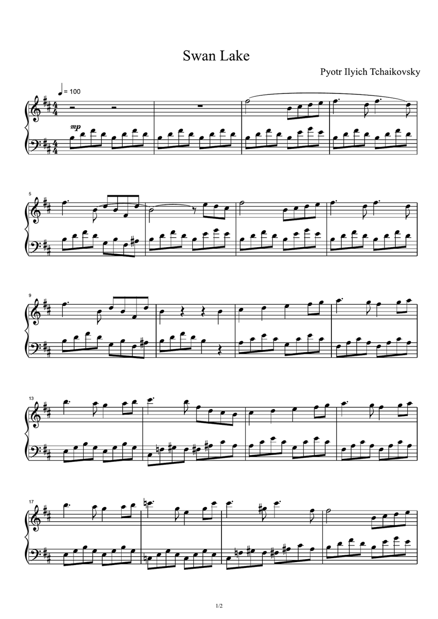 Pyotr Tchaikovsky - Swan Lake Piano Solo scores gallery preview page 1